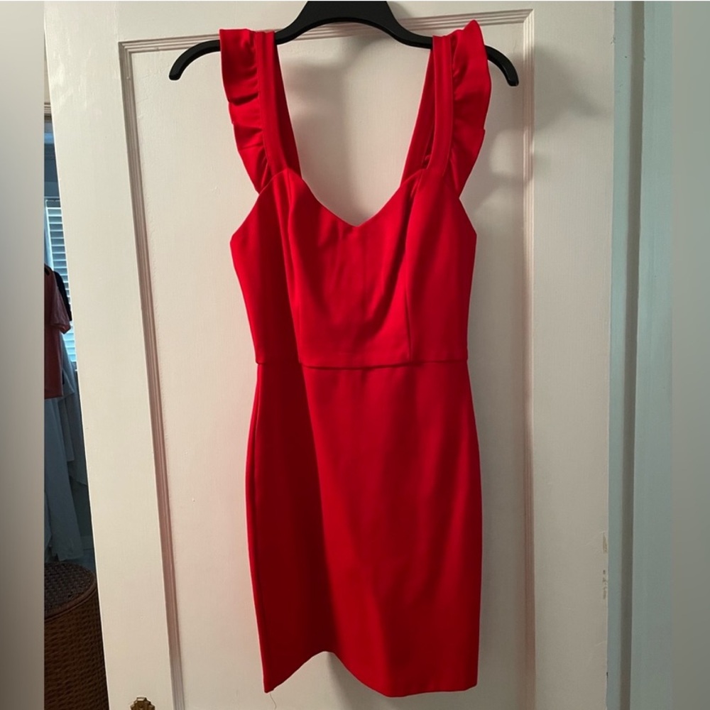Gianni Bini Vibrant Red Ruffle Strap Mini Dress